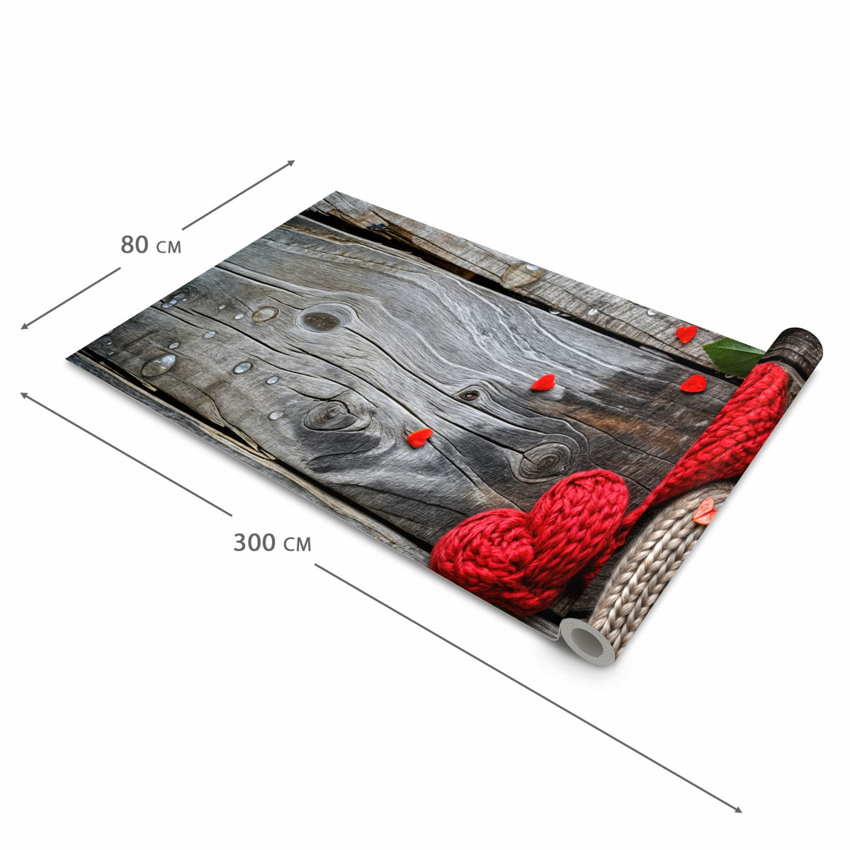 Waschbarer moderner Küchenläufer mit Motiv Rote Rosen und Herzen in der Grösse 60x300 cm