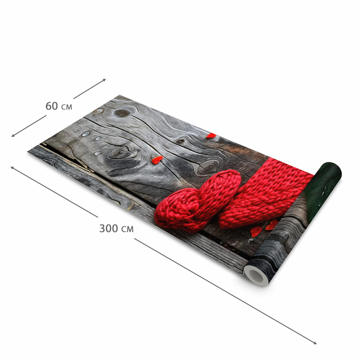Rutschfester waschbarer Küchenläufer mit Motiv Rote Rosen und Herzen in der Größe 60x300 cm