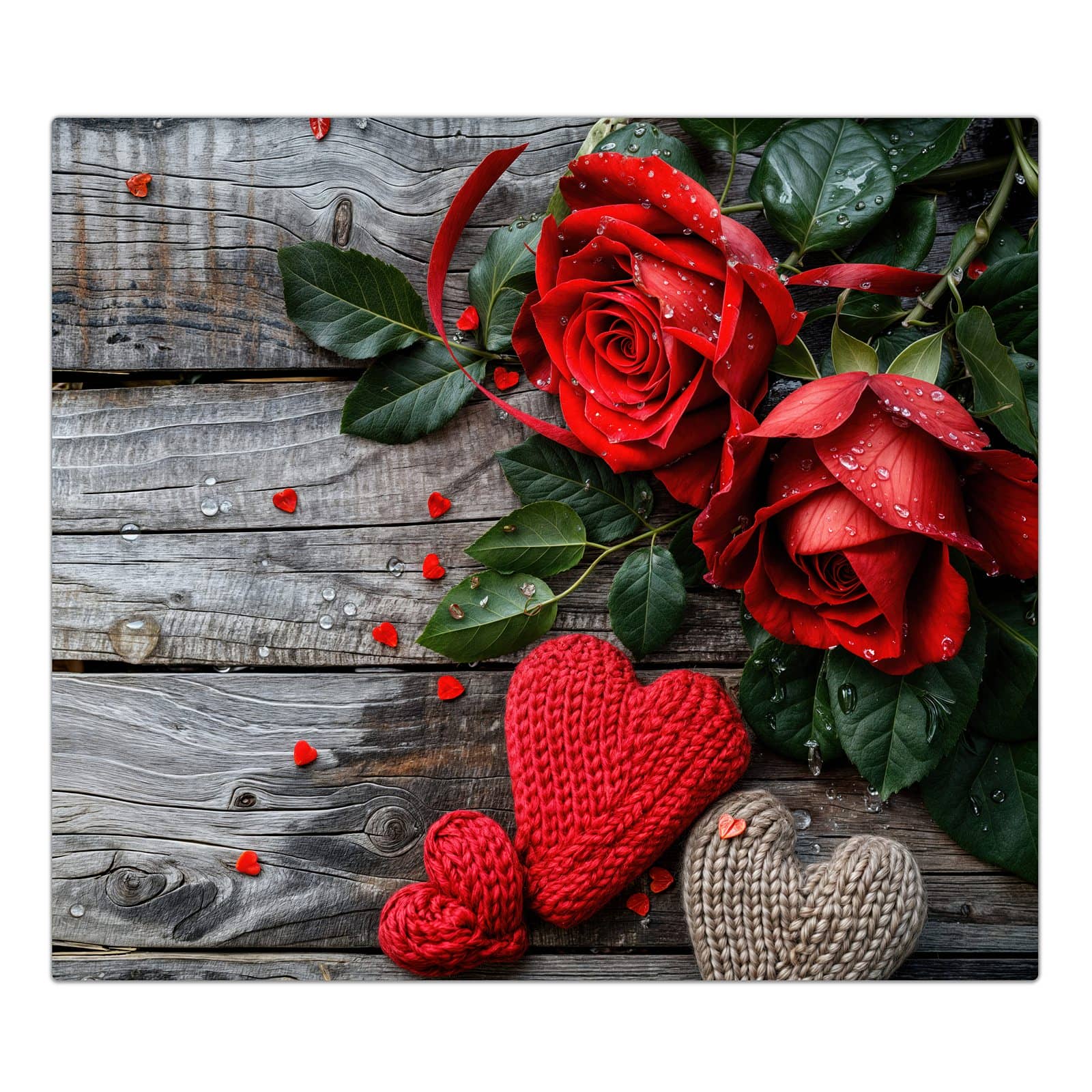 1-teilige Herdabdeckplatte mit Rote Rosen und Herzen-Motiv in der Frontansicht