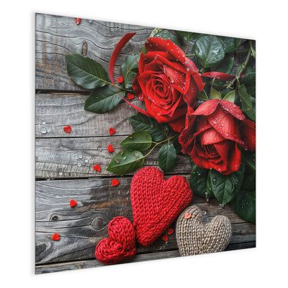 Magnettafel mit dem Motiv Rosen mit Strickherzen