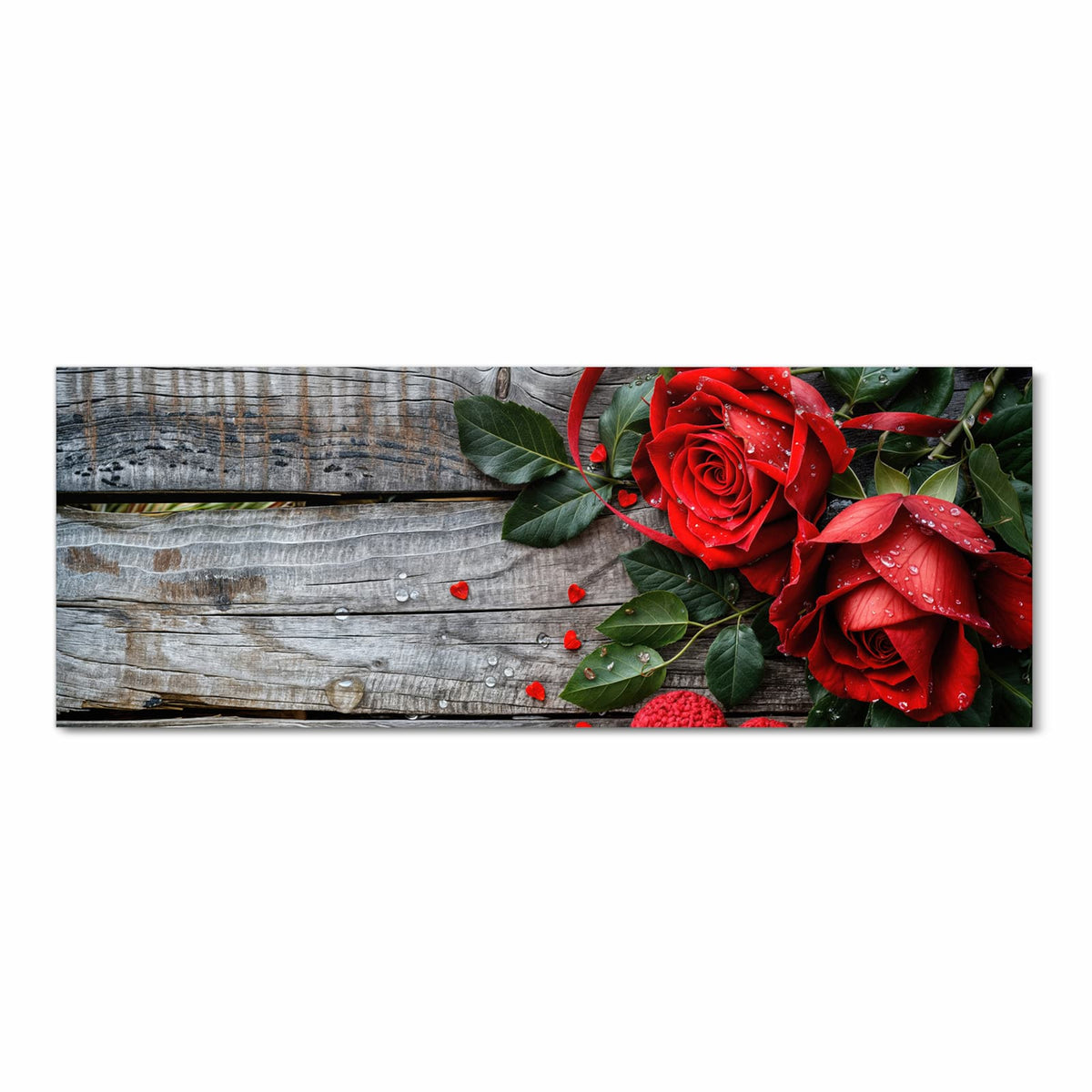Hygienischer langer Teppich für Flur mit Motiv Rote Rosen und Herzen in Frontansicht
