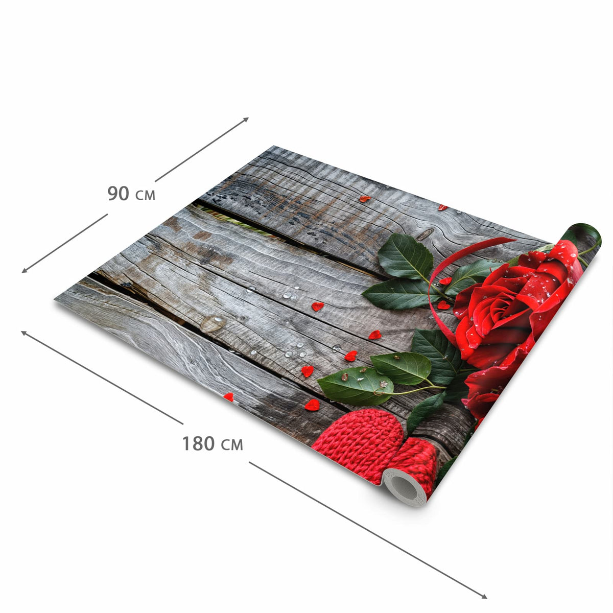 Langlebiger abwaschbarer Küchenläufer mit Motiv Rote Rosen und Herzen in der Grösse 60x90 cm