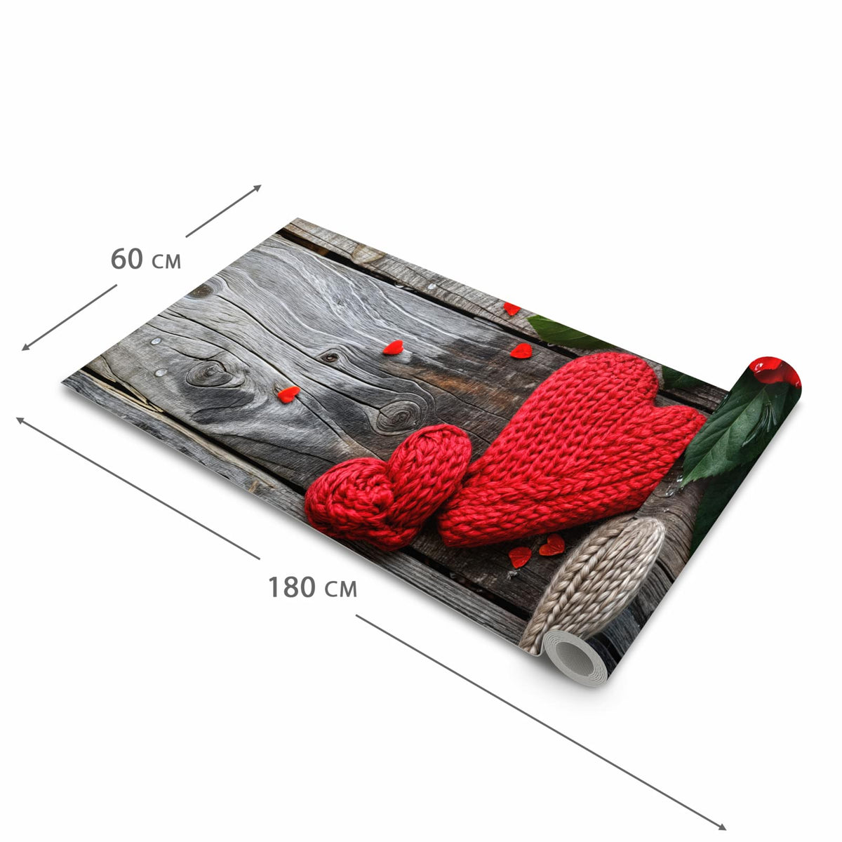 Flacher rutschfester Küchenläufer mit Motiv Rote Rosen und Herzen in der Grösse 60x300 cm