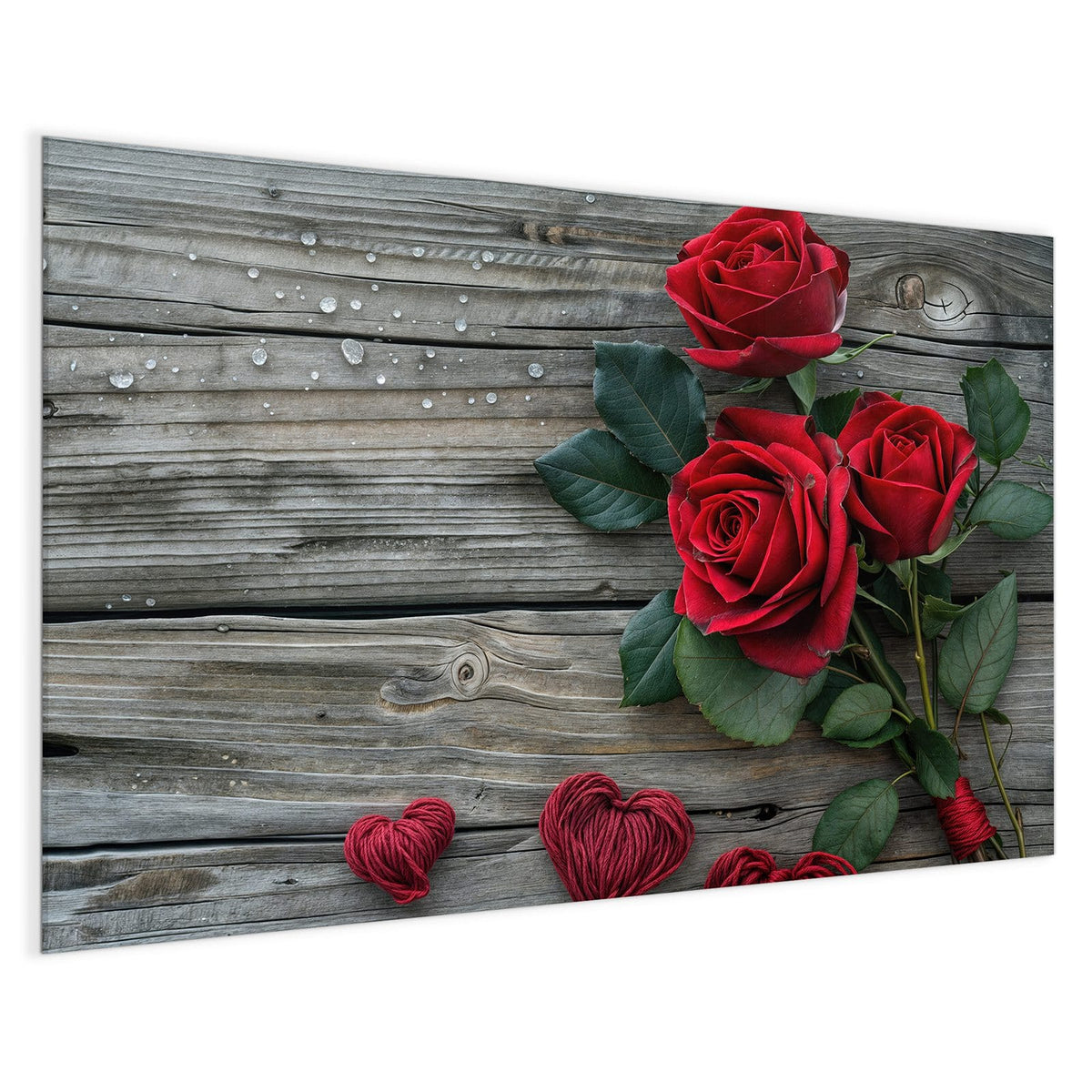 4 mm Glas statt lackiertem Blech – Magnettafel - Drei Rosen mit Herzen