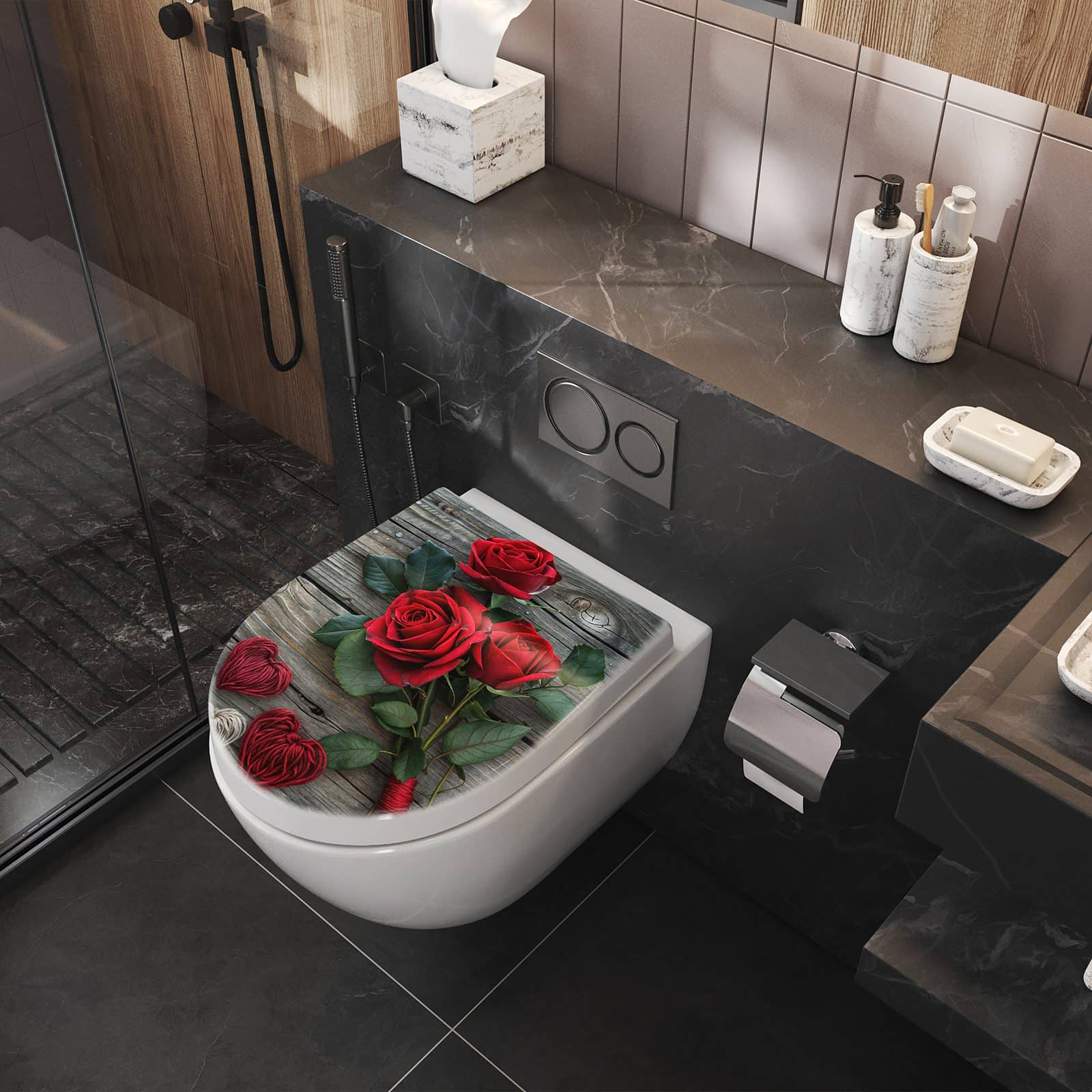 WC-Sitz mit Absenkautomatik Romantische Rosenherzen