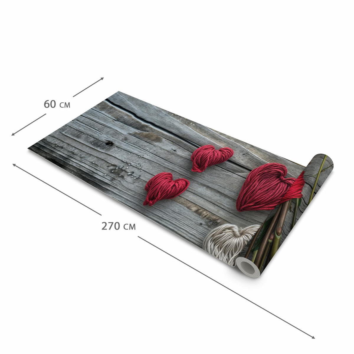 Küchenteppich mit Motiv Romantische Rosenherzen in der Größe 60x300 cm für sicheres Aufbewahren