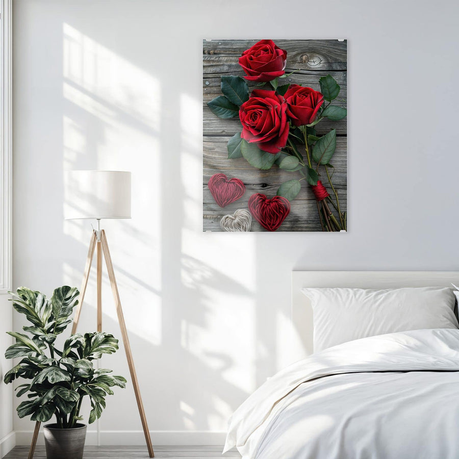 Maße Wandbild - Drei Rosen mit Herzen - Hochformat
