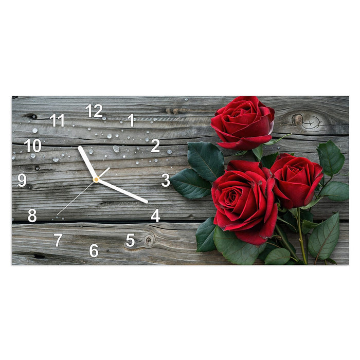 Wanduhr Romantische Rosenherzen aus Glas – Querformat 60 × 30 cm mit Ziffernblatt Modern