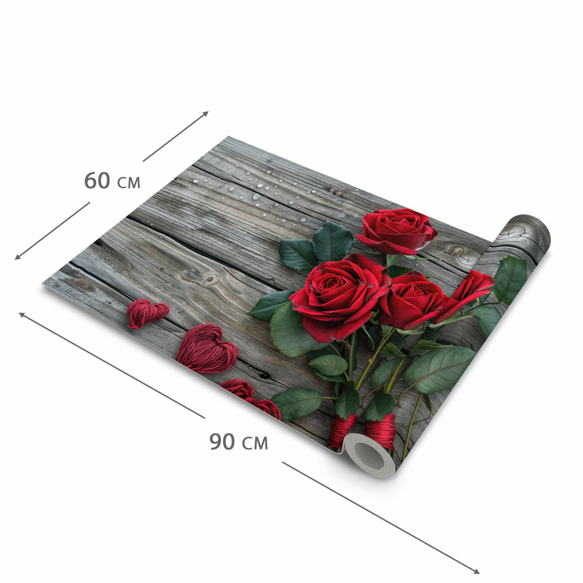 Geräuschdämpfender Küchenteppich mit Motiv Romantische Rosenherzen in der Grösse 60x300 cm