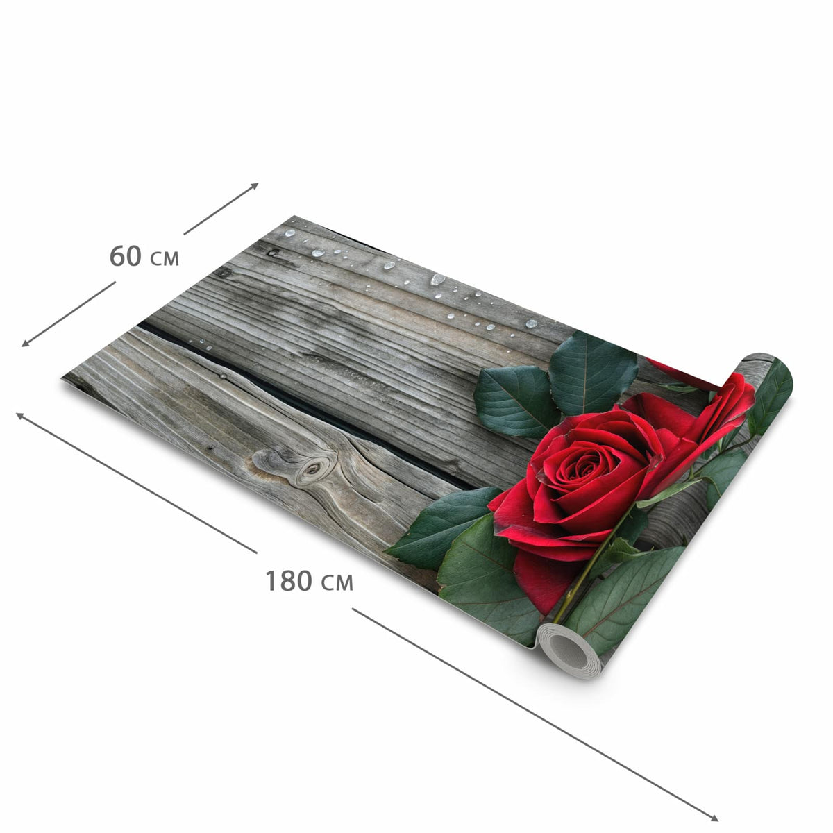 Farbbeständiger Küchenteppich mit Motiv Romantische Rosenherzen in der Grösse 60x300 cm