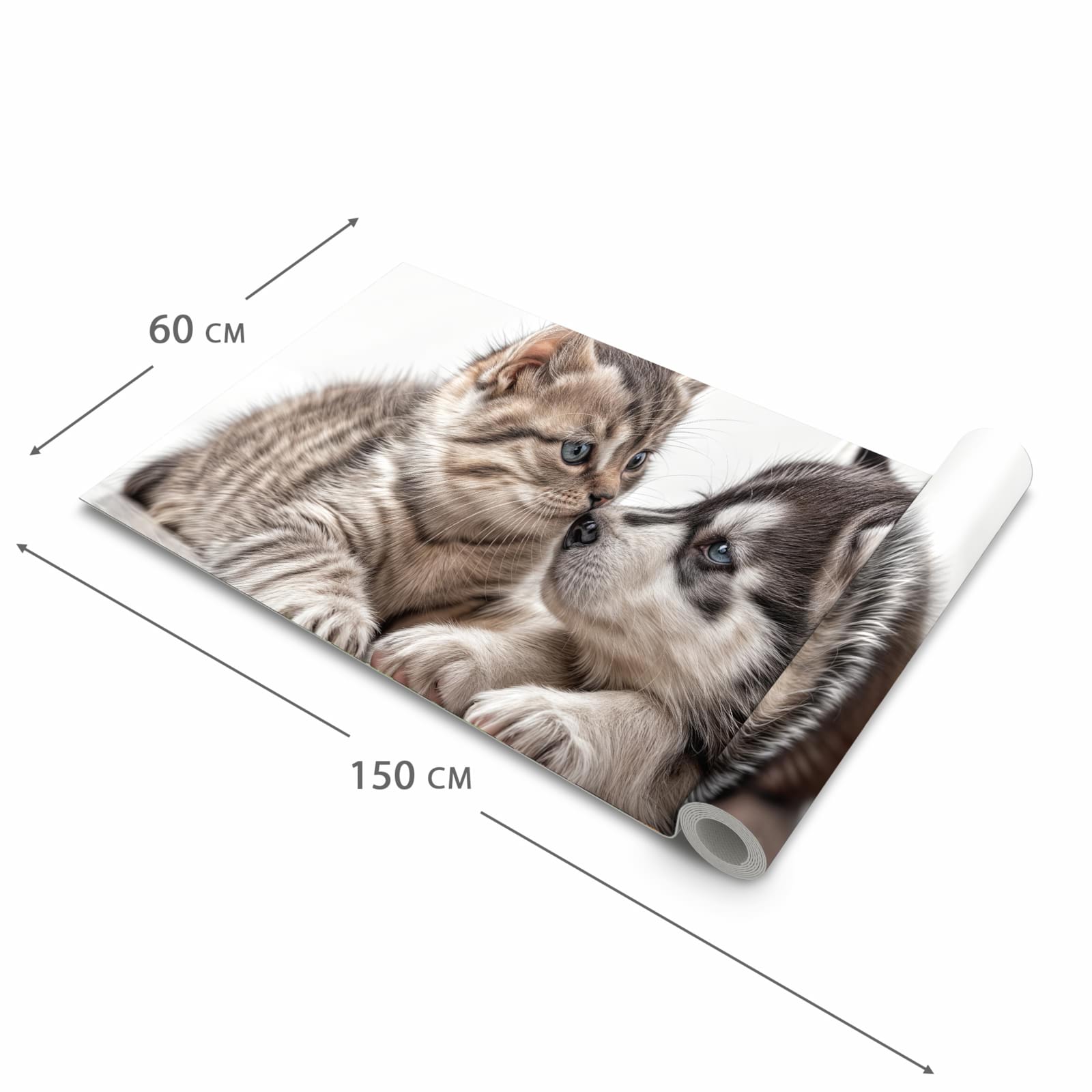 Pflegeleichter Teppichläufer für die Küche mit Motiv Kätzchen und Welpe in der Grösse 60x270 cm