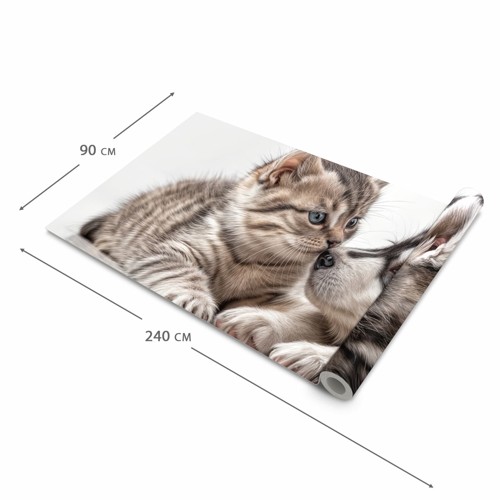 Rutschfester Küchenteppich mit Motiv Kätzchen und Welpe in der Größe 60x300 cm schützt den Boden