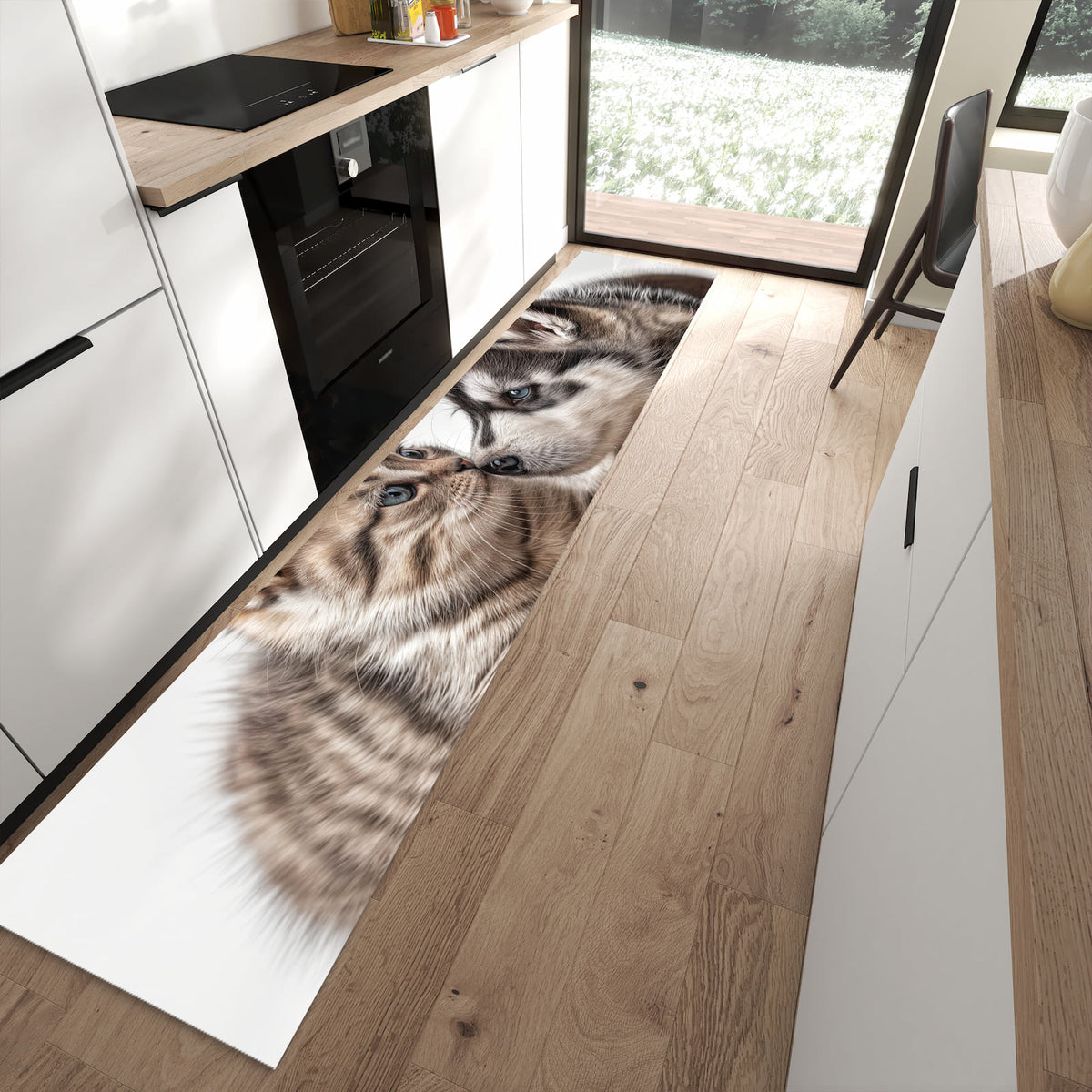 13 Größen – von 60 × 90 bis 80 × 300 cm – Küchenläufer - Husky und Kätzchen