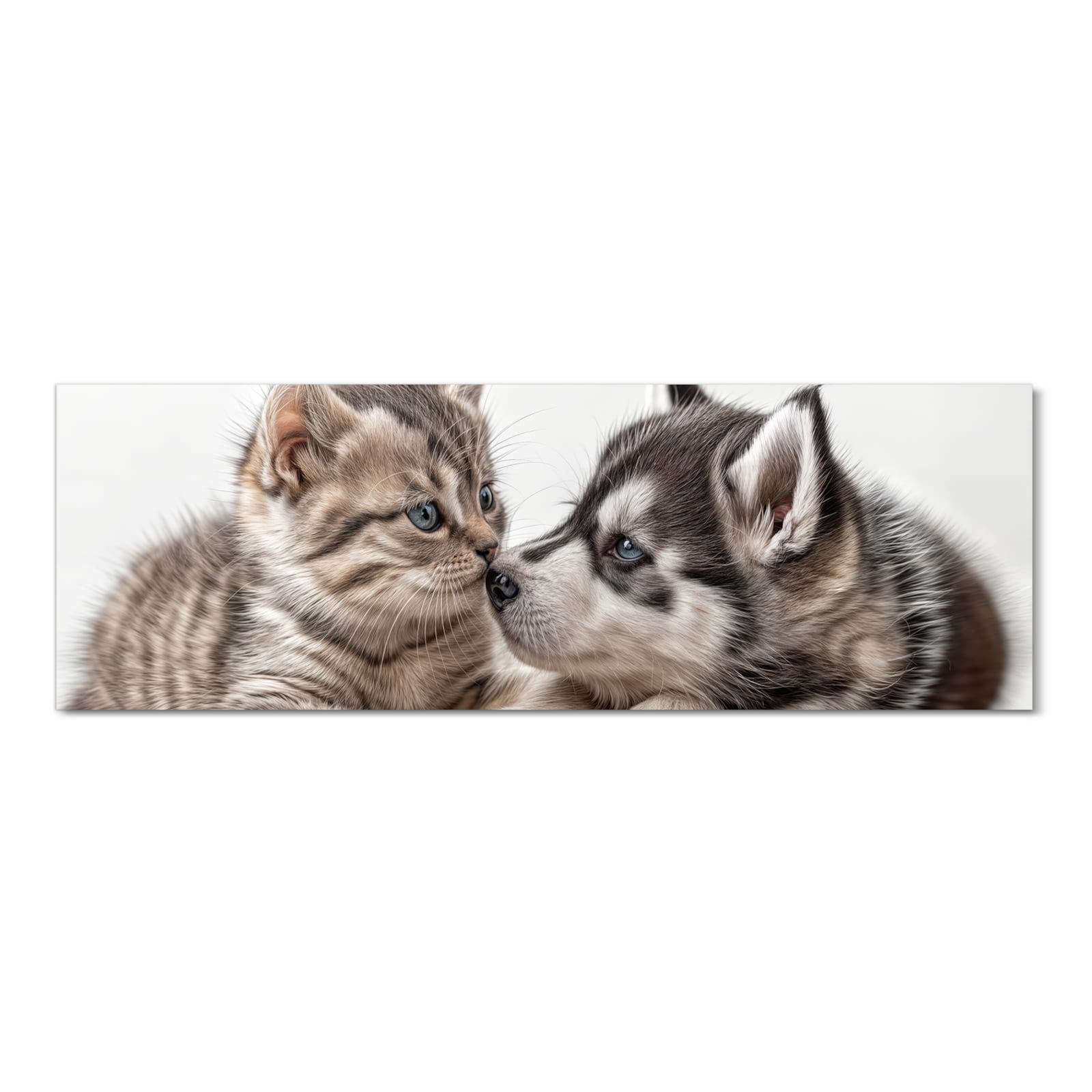 Pflegeleichter Küchenläufer mit Motiv Kätzchen und Welpe in Frontansicht, rutschfest