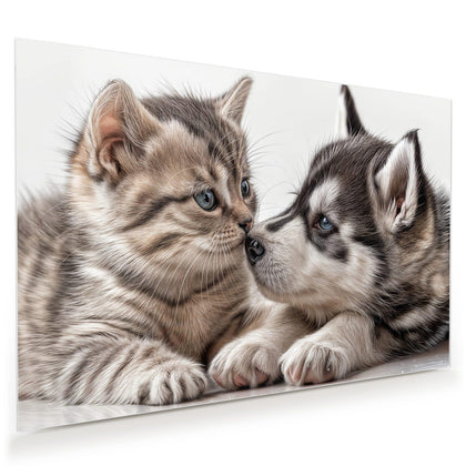 Wandbild mit dem Motiv Husky und Kätzchen