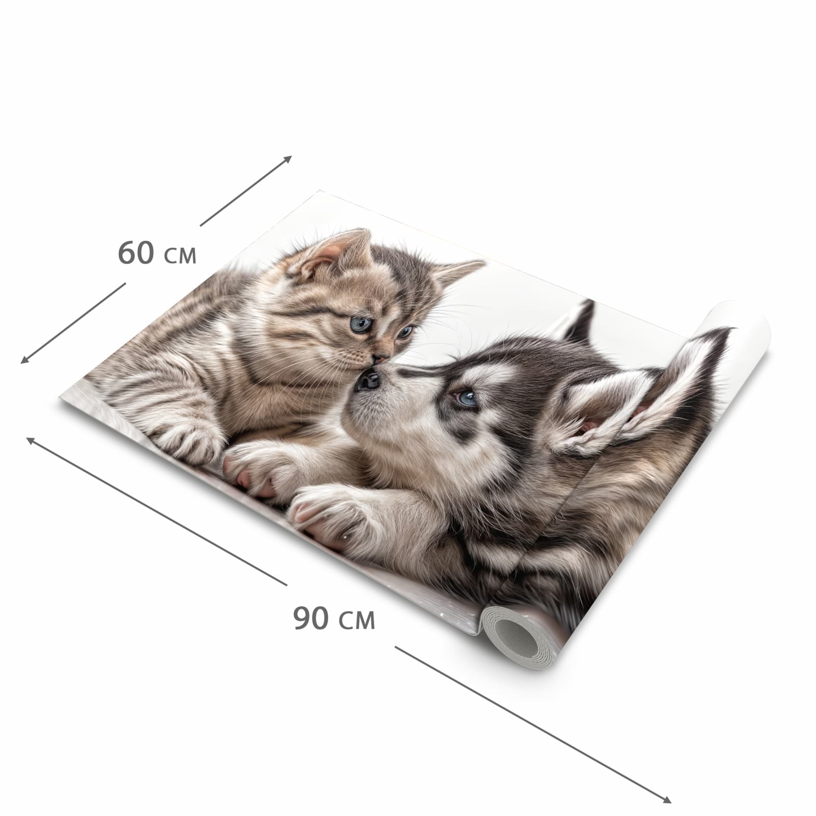 Hygienischer rutschfester Läufer mit Motiv Kätzchen und Welpe in der Grösse 60x270 cm