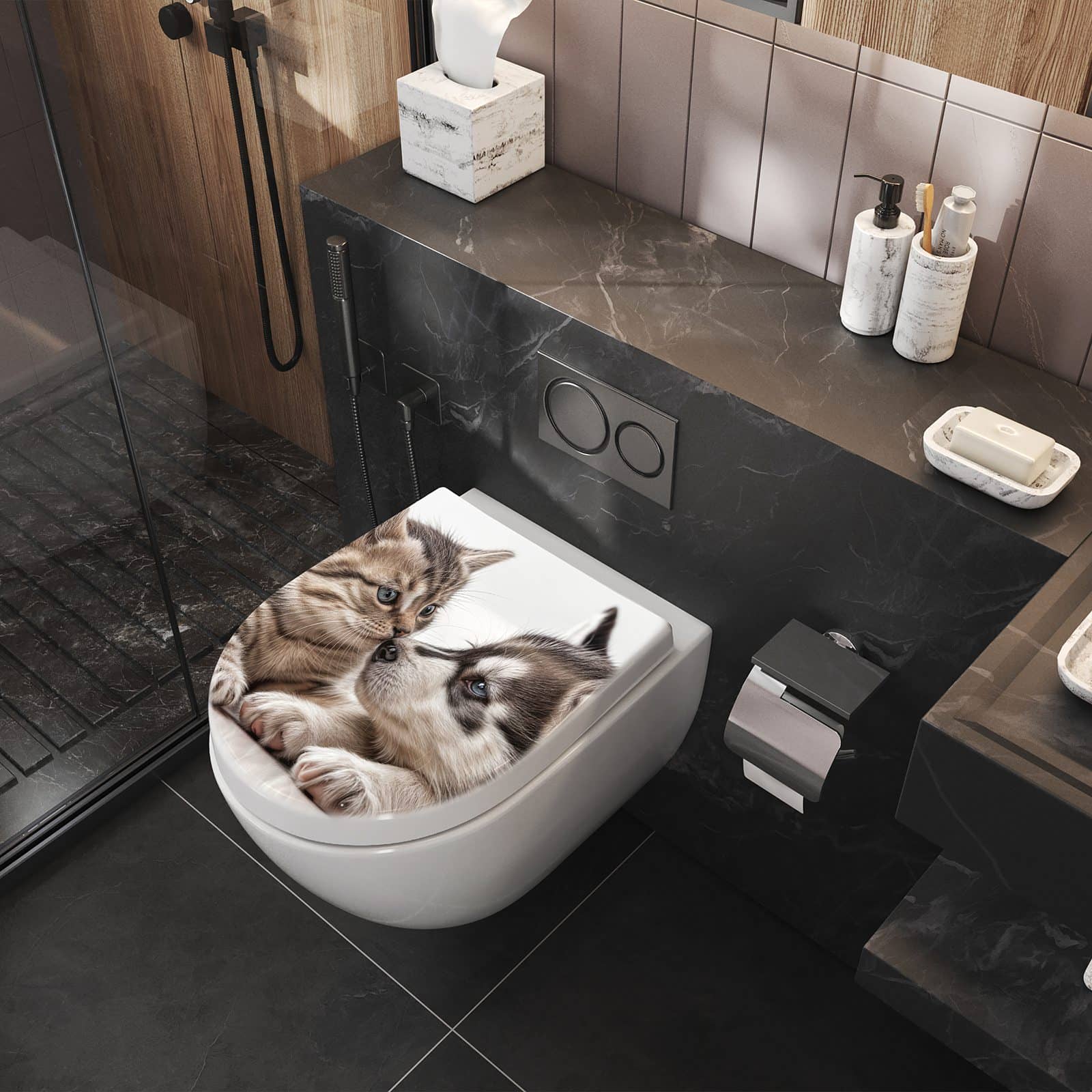 WC-Sitz mit Absenkautomatik Kätzchen und Welpe