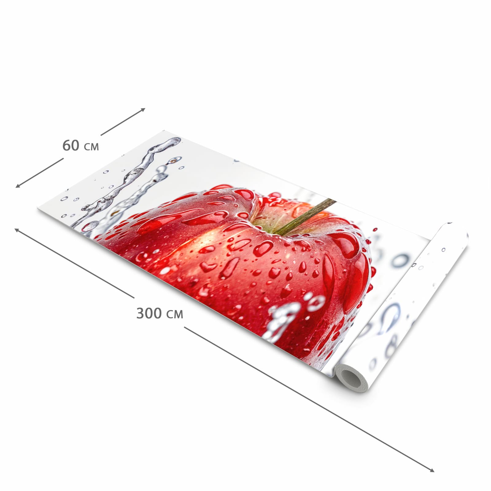 Abriebfester Küchenteppich mit Motiv Spritzender Apfel in der Grösse 60x270 cm für die Küche