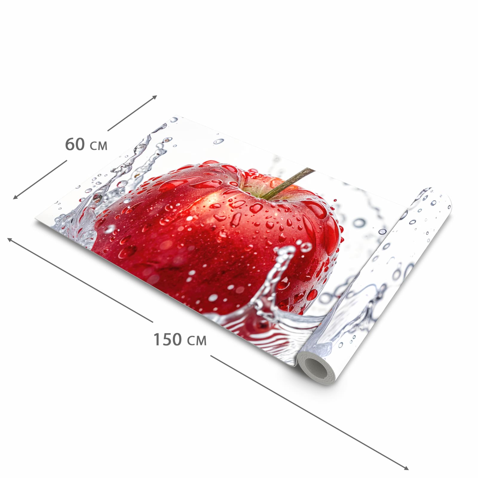 Formstabiler Küchenteppich mit Motiv Spritzender Apfel in der Grösse 60x270 cm