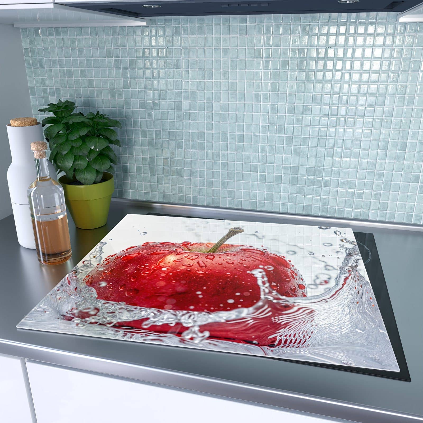 1-teilige Abdeckung für Herdplatten mit Spritzender Apfel-Motiv auf dem Ceranfeld