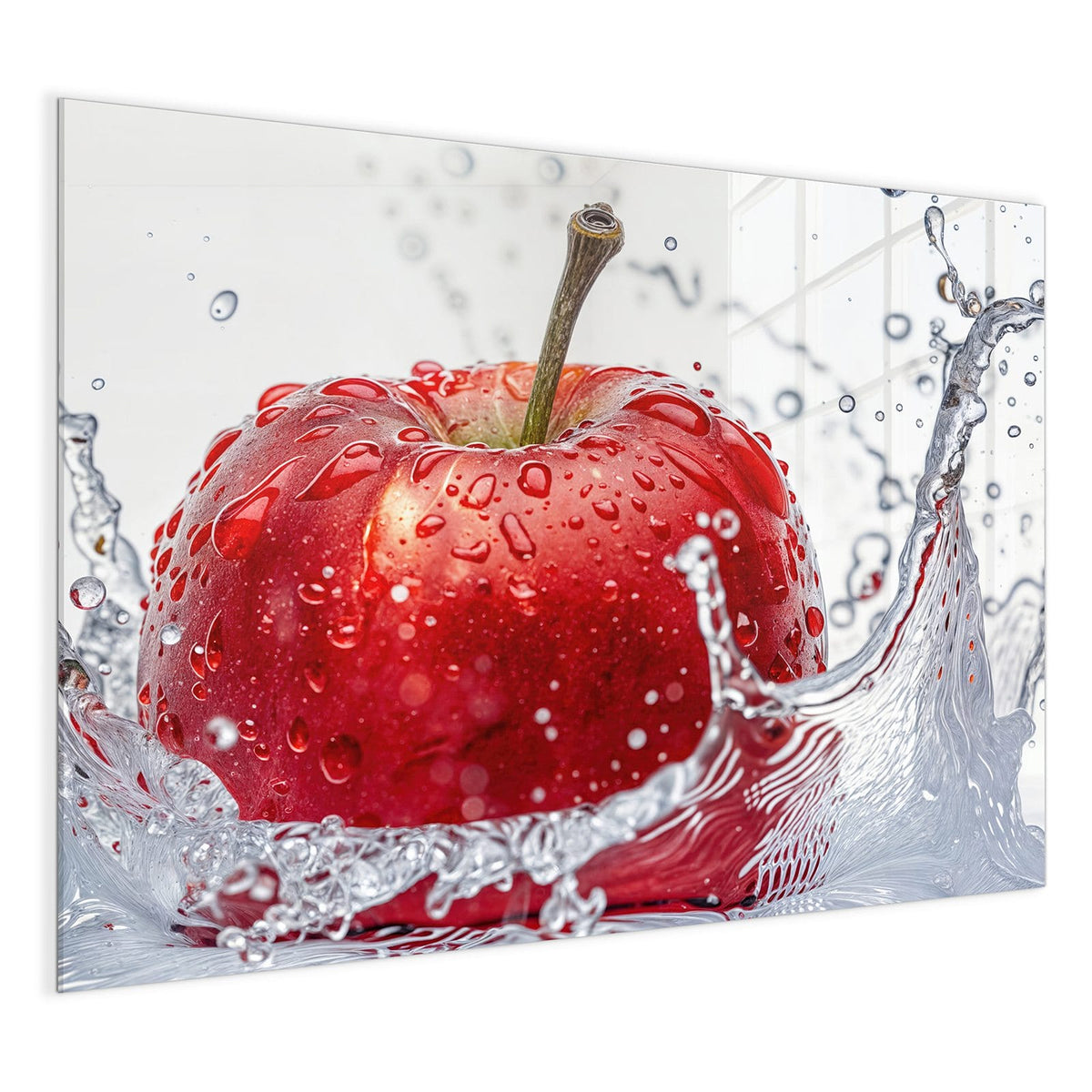 4 mm Glas statt lackiertem Blech – Glas Magnettafel - Roter Apfel im Spritzer