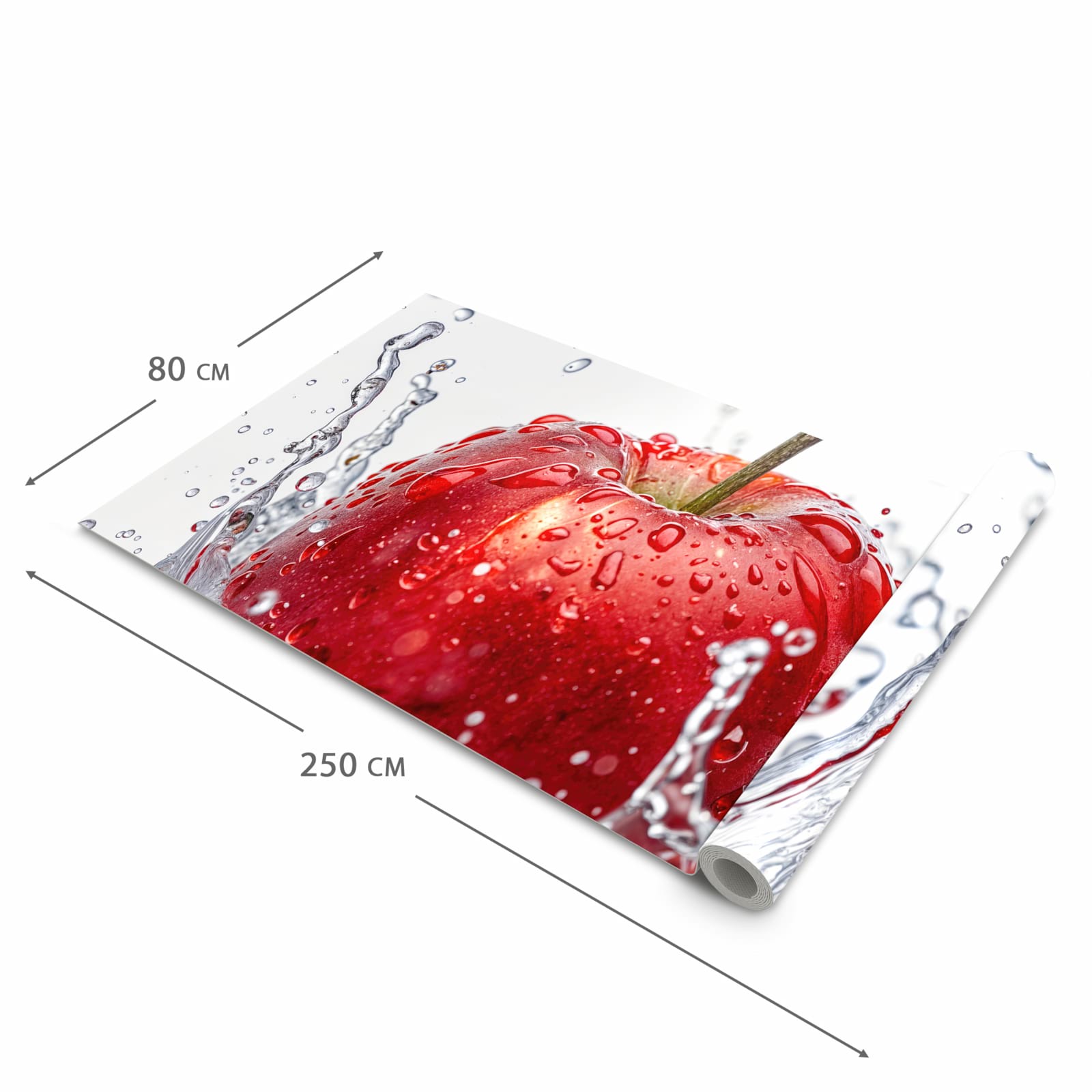 Wasserabweisender Küchenläufer mit Motiv Spritzender Apfel in der Größe 60x270 cm