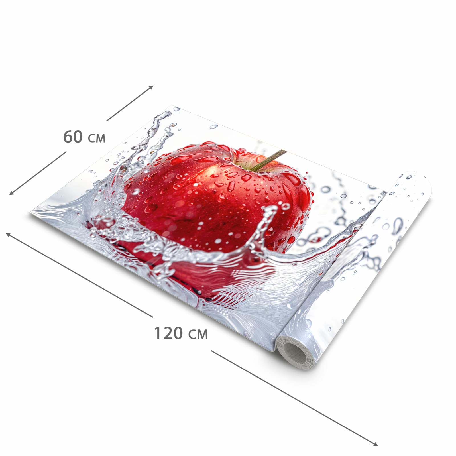 Farbbeständiger Teppich für Küche mit Motiv Spritzender Apfel in der Grösse 60x270 cm
