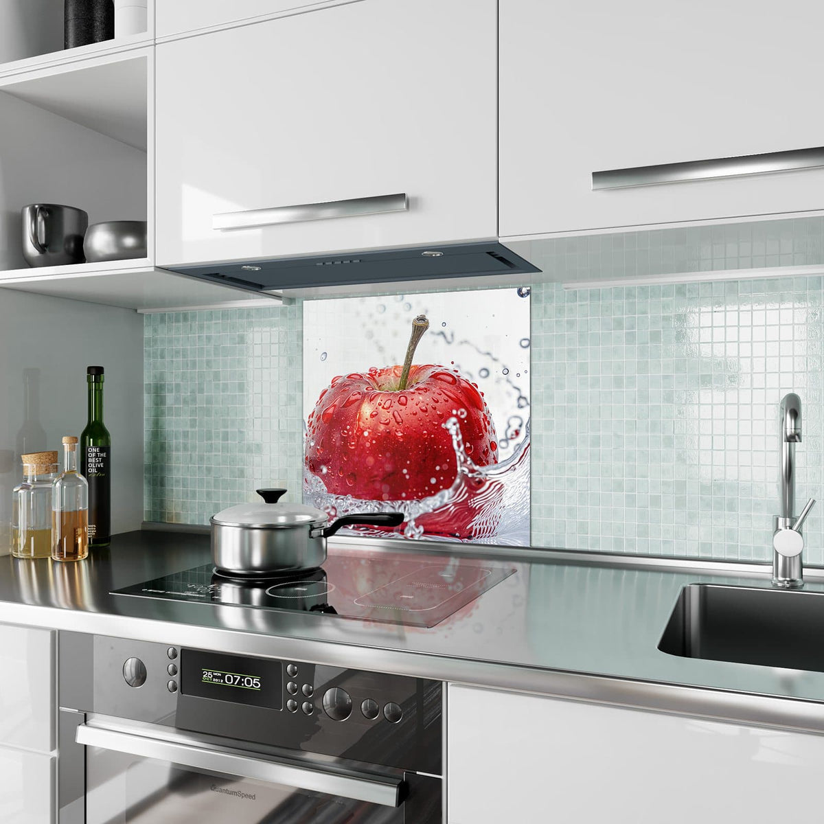 Küchenrückwand Roter Apfel im Spritzer aus Glas – Roter Apfel im Wasserspritzer