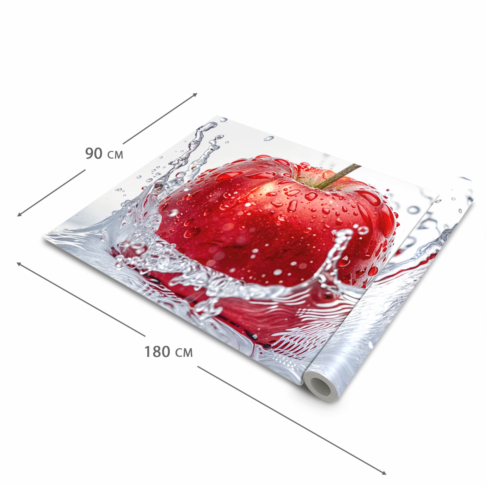 Geruchsneutraler waschbarer Teppich Küche mit Motiv Spritzender Apfel in der Grösse 60x270 cm