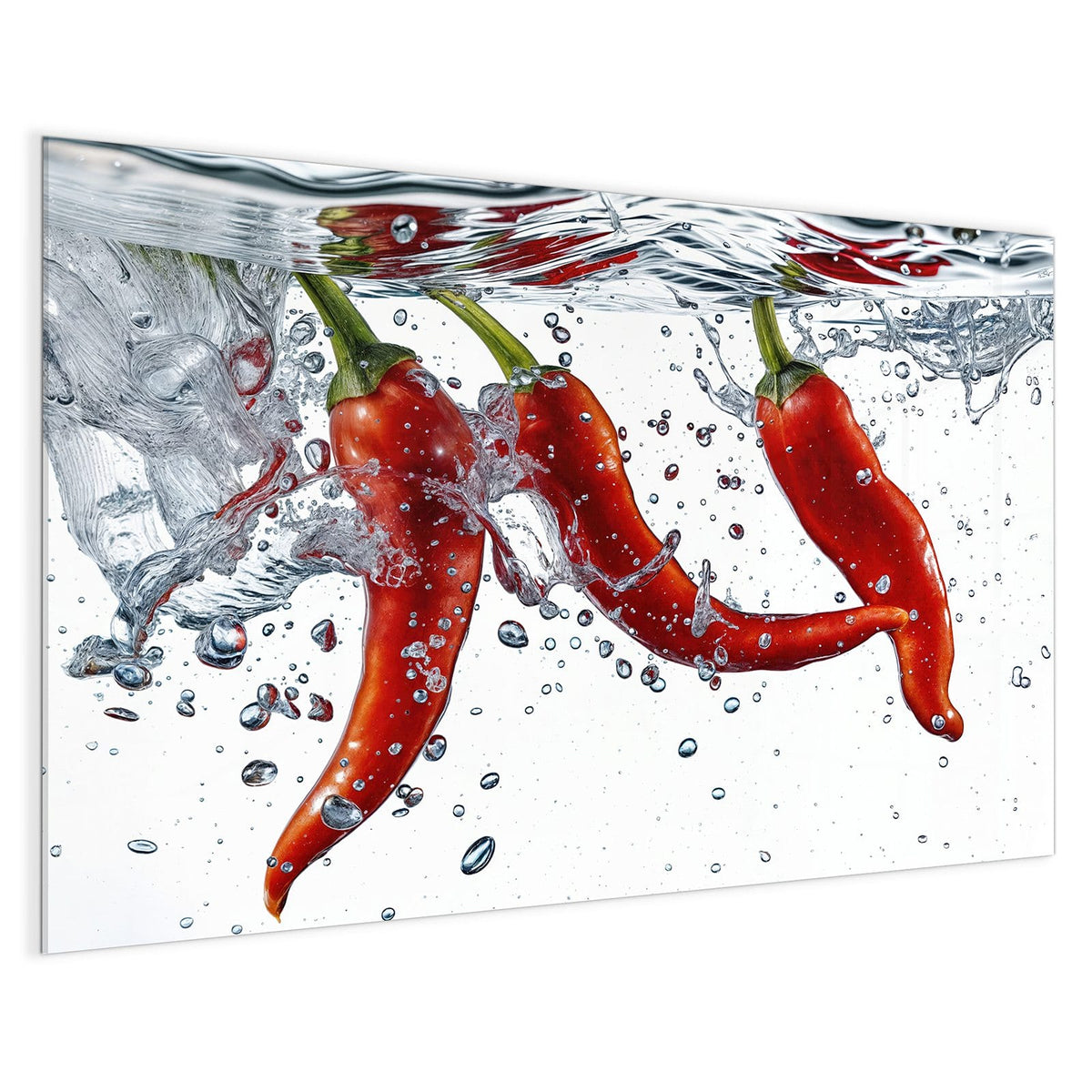 4 mm Glas statt lackiertem Blech – Magnettafel - Drei Chilis im Wasser