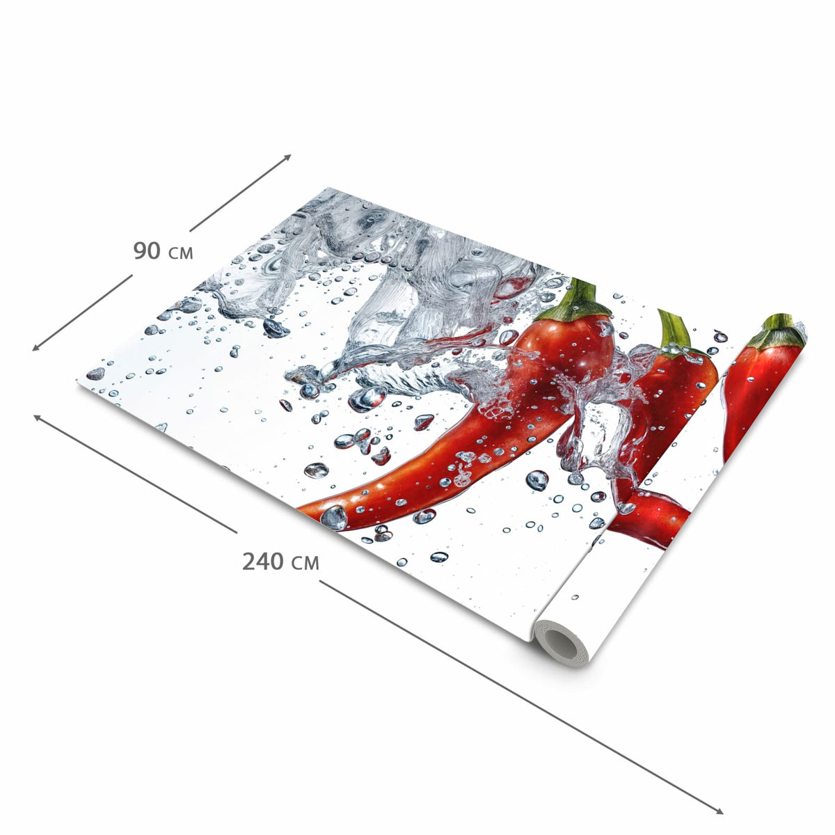 Bodenschonender Küchenteppich mit Motiv Chilis im Wasser in der Grösse 60x270 cm