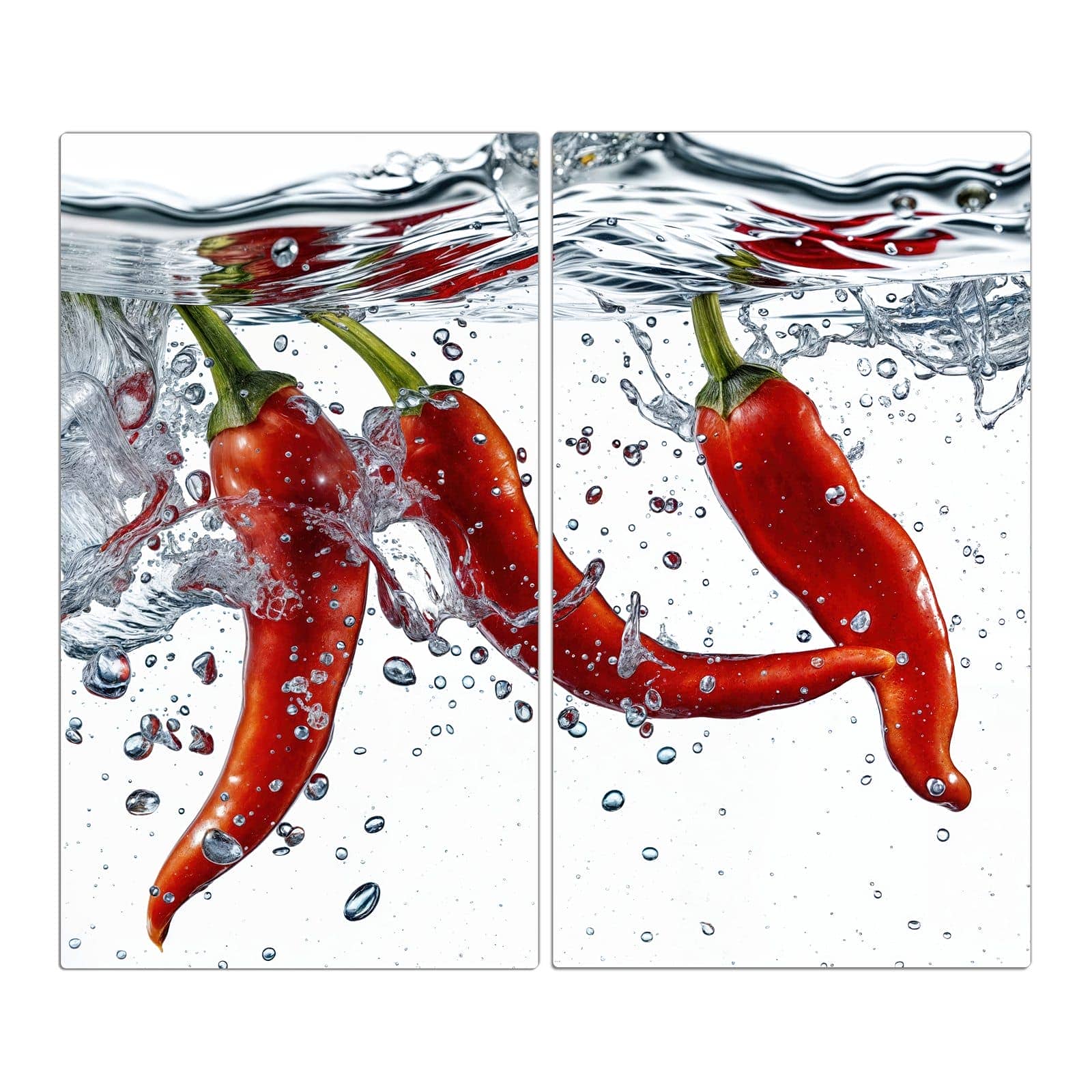2-teilige Abdeckung für Herdplatten mit Chilis im Wasser-Motiv in der Frontansicht #grösse_2-Teilig (60x52cm)