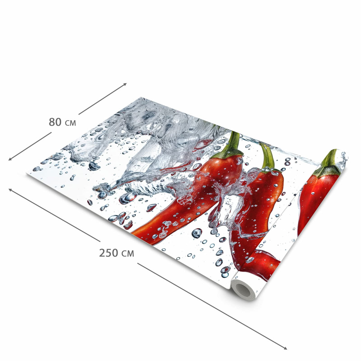 Rutschfester moderner Küchenläufer mit Motiv Chilis im Wasser in der Grösse 60x270 cm