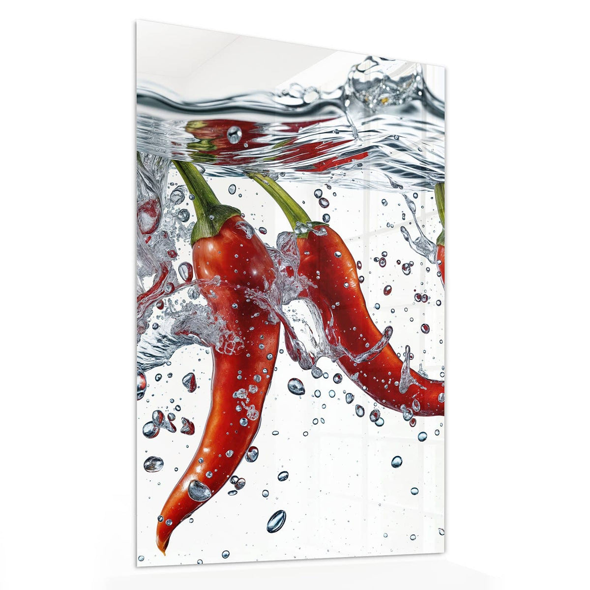 11 Größen – von 30 × 60 bis 60 × 150 cm – Wandbild - Drei Chilis im Wasser - Hochformat