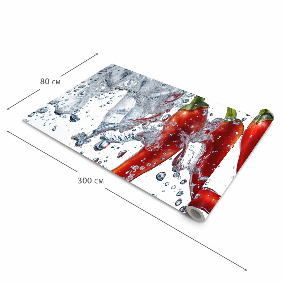 Abwaschbarer Küchenteppich mit Motiv Chilis im Wasser in der Größe 60x270 cm schützt den Boden