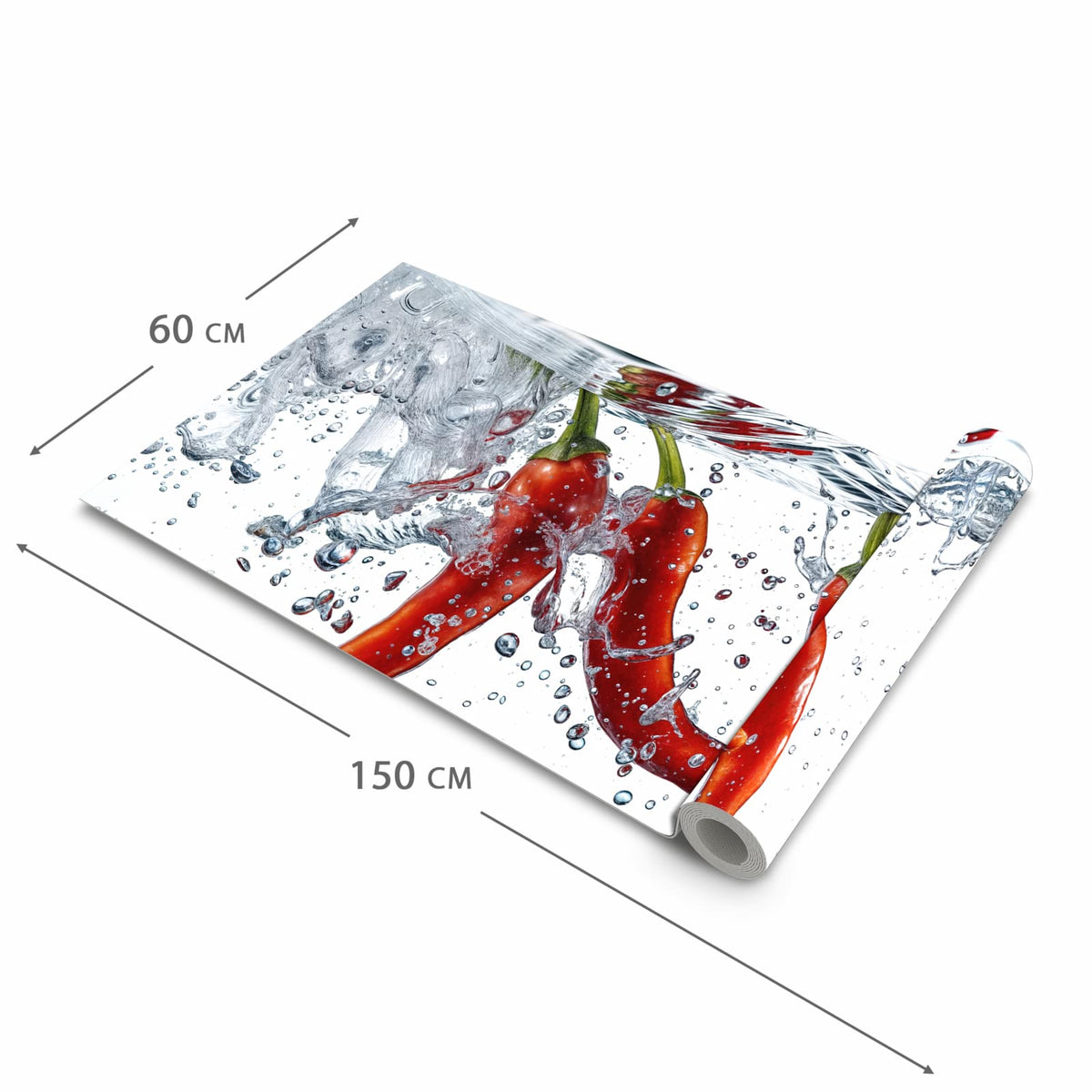 Rutschfester Küchenläufer mit Motiv Chilis im Wasser in der Grösse 60x240 cm