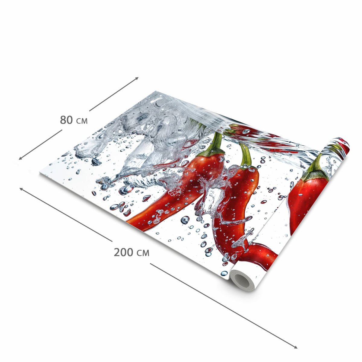 Langlebiger waschbarer Küchenläufer mit Motiv Chilis im Wasser in der Grösse 60x270 cm