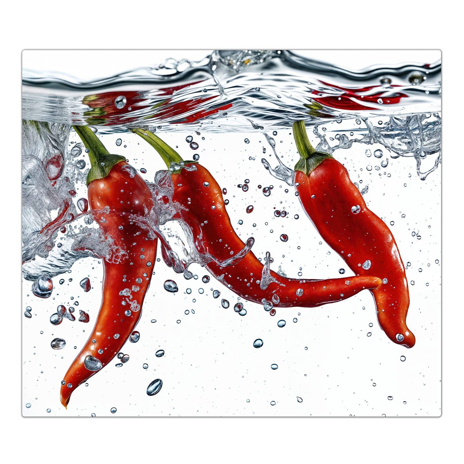 1-teilige Herdabdeckung mit Chilis im Wasser-Motiv in der Frontansicht #grösse_1-Teilig (60x52cm)