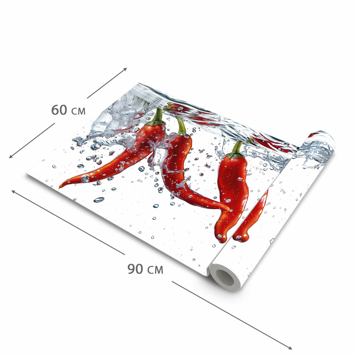 Waschbarer Küchenläufer nach Maß mit Motiv Chilis im Wasser in der Größe 60x270 cm