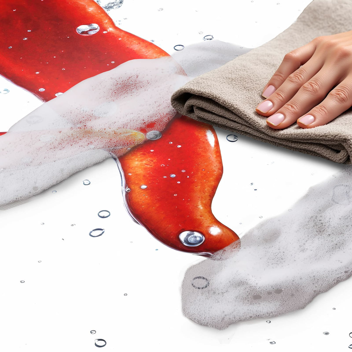 Abriebfester rutschfester Küchenteppich mit Motiv Chilis im Wasser, einfach zu reinigen