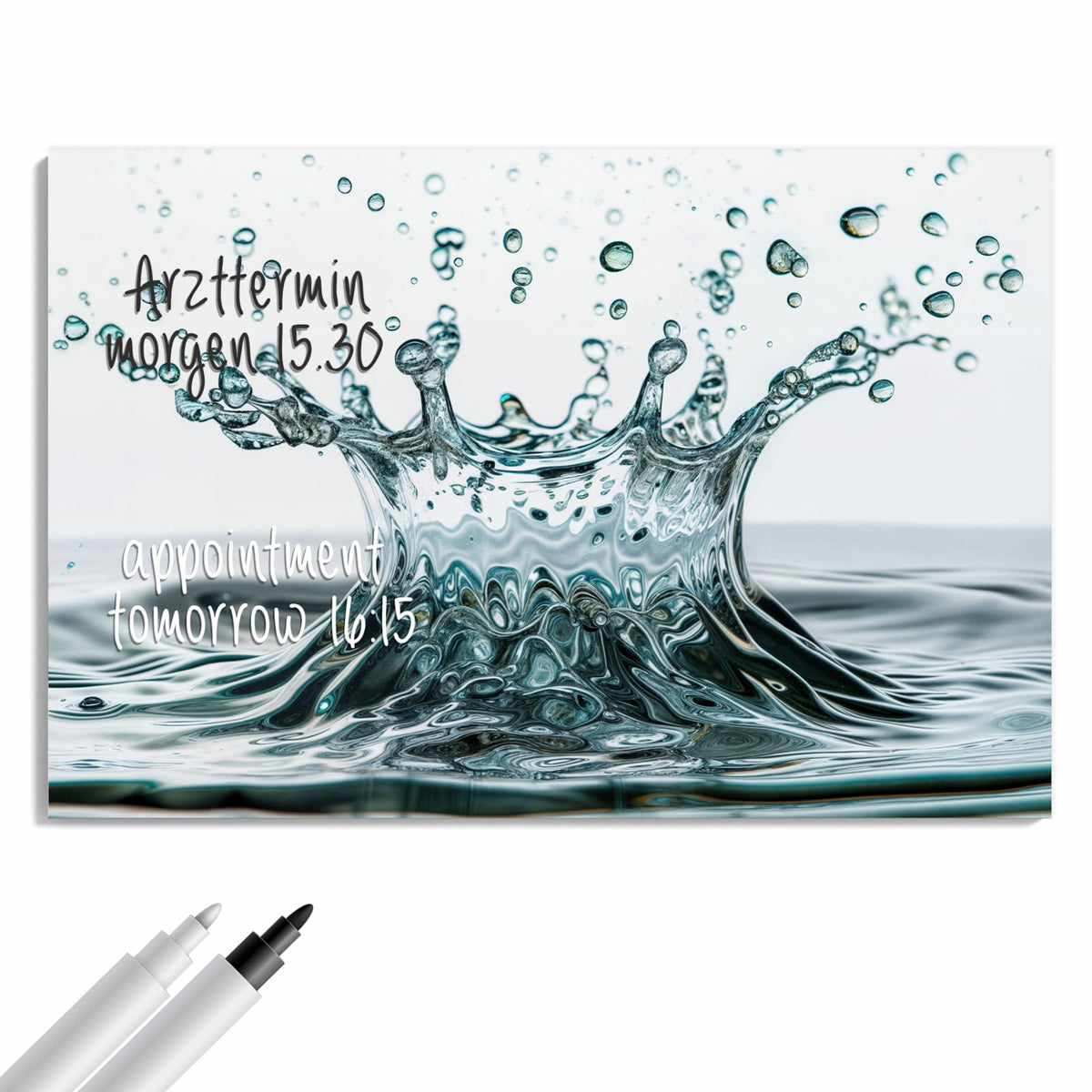 Beschreiben, abwischen, anheften – Metall Magnettafel - Spritzende Wasserkrone
