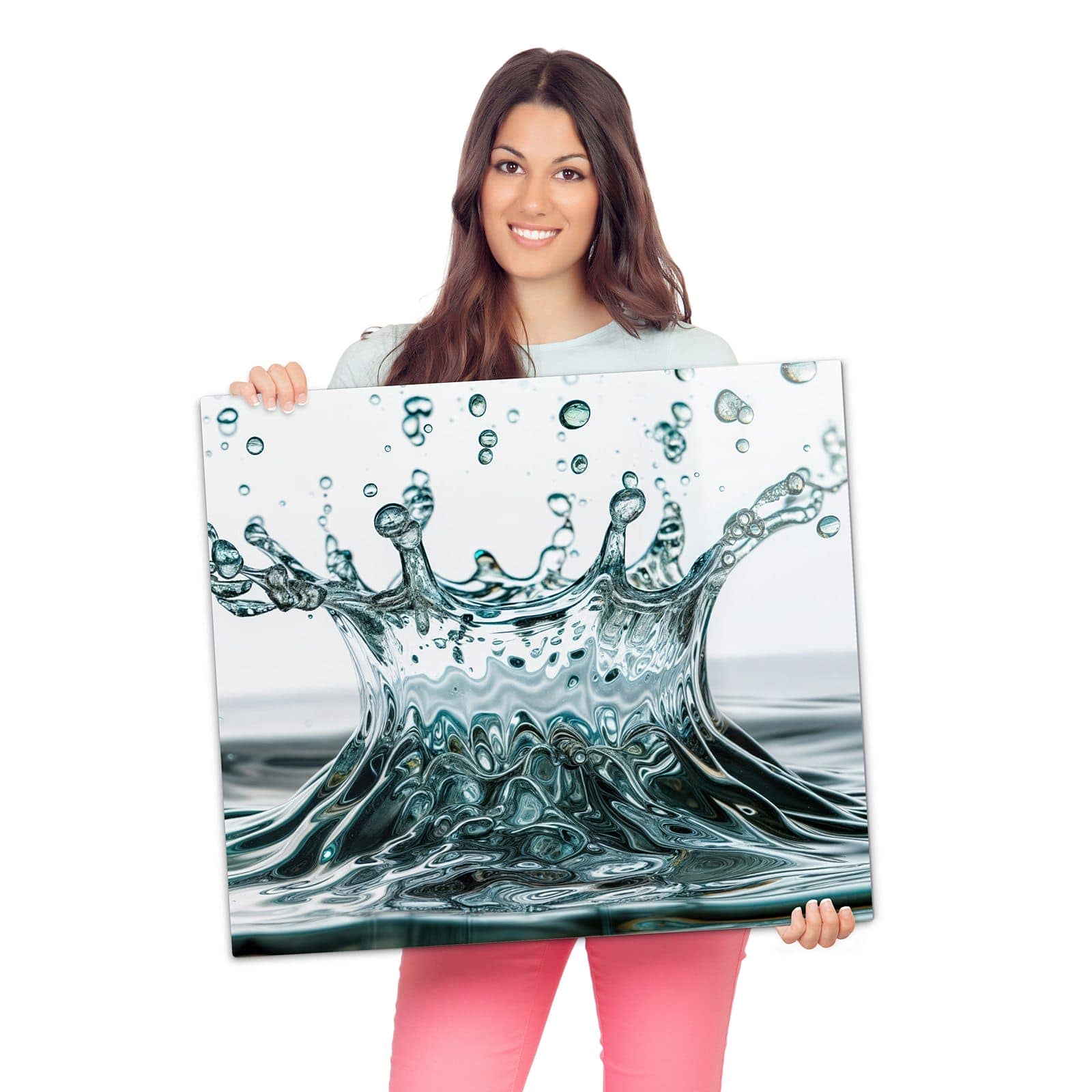 Ceranfeld Abdeckplatten mit Wassertropfen Spritzer-Motiv werden zur Größendarstellung gehalten