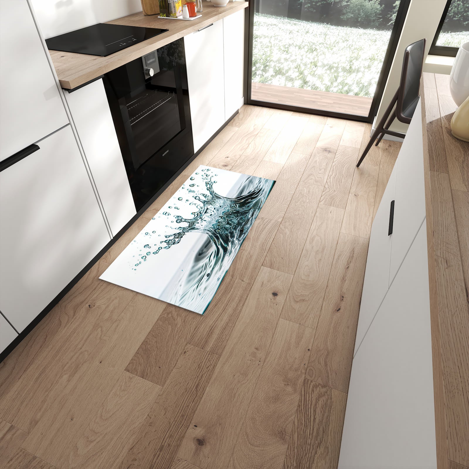 Komfortabler Küchenteppich mit Motiv Wassertropfen Splash in moderner Küche - abwaschbar #grösse_60 x 120 cm