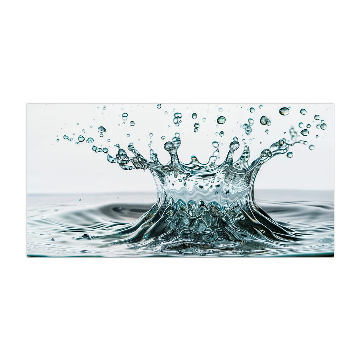Küchenrückwand aus Glas Spritzende Wasserkrone im Hochformat, Motiv bildfüllend von vorn