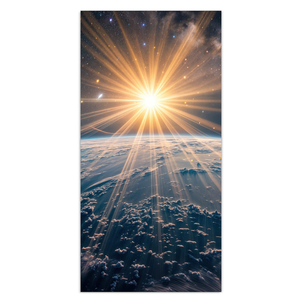 11 Größen – von 30 × 60 bis 60 × 150 cm – Wandbild - Sonne über blauer Erde - Hochformat