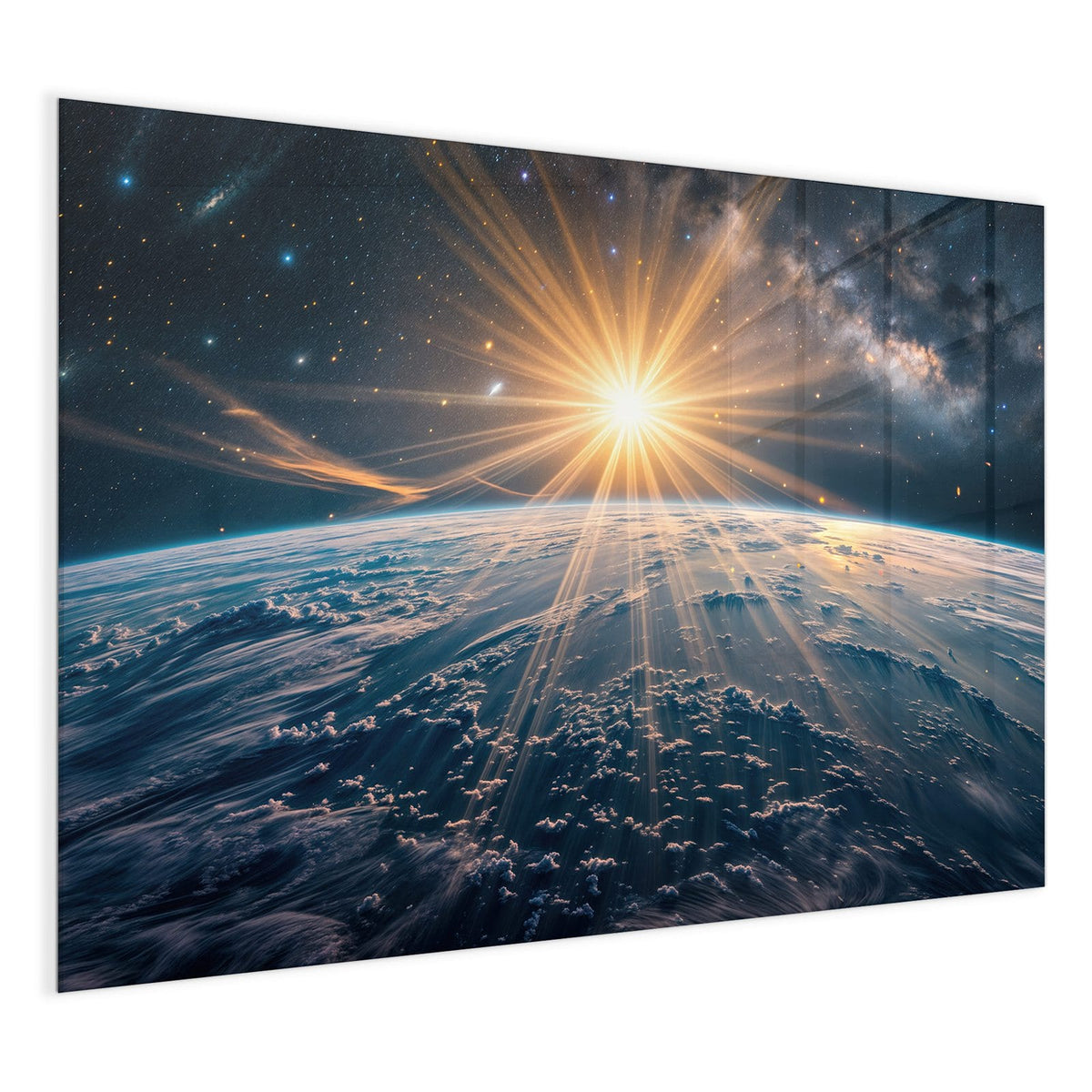 4 mm Glas statt lackiertem Blech – Glas Magnettafel - Sonne über blauer Erde
