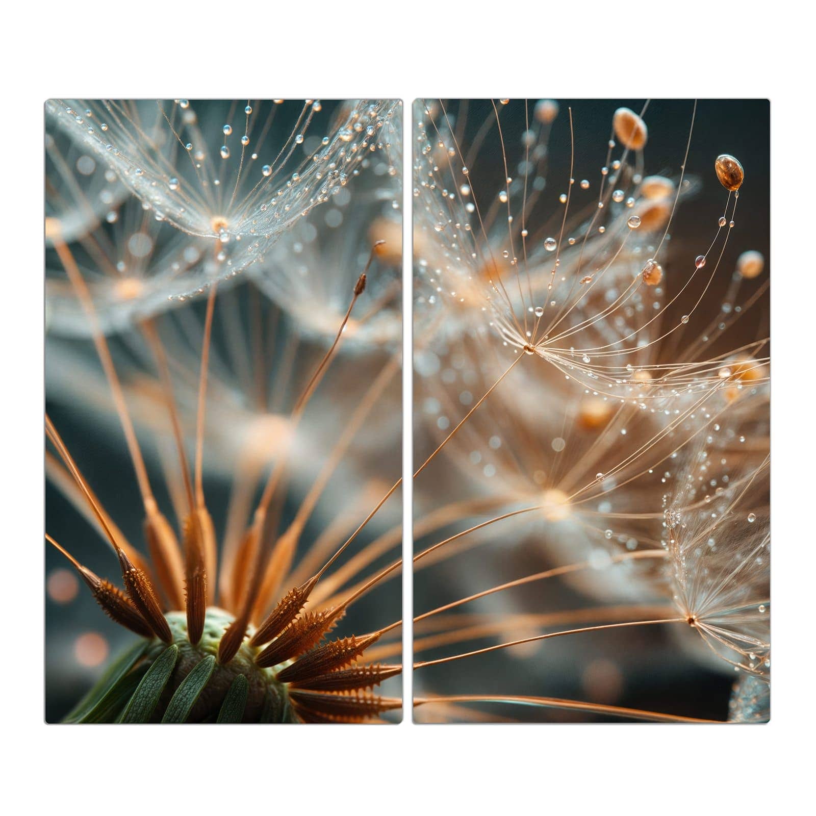 2-teilige Herdabdeckplatten für Ceranfeld mit Pusteblumenperlen-Motiv in der Frontansicht #grösse_2-Teilig (60x52cm)