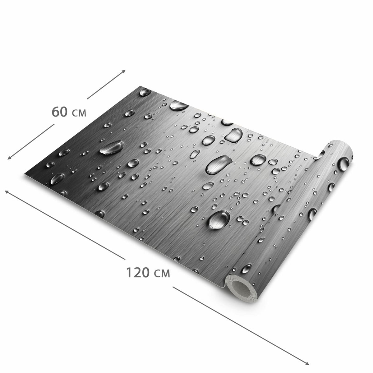 Hygienischer rutschfester Küchenläufer mit Motiv Wassertropfen auf Metall in der Grösse 60x180 cm