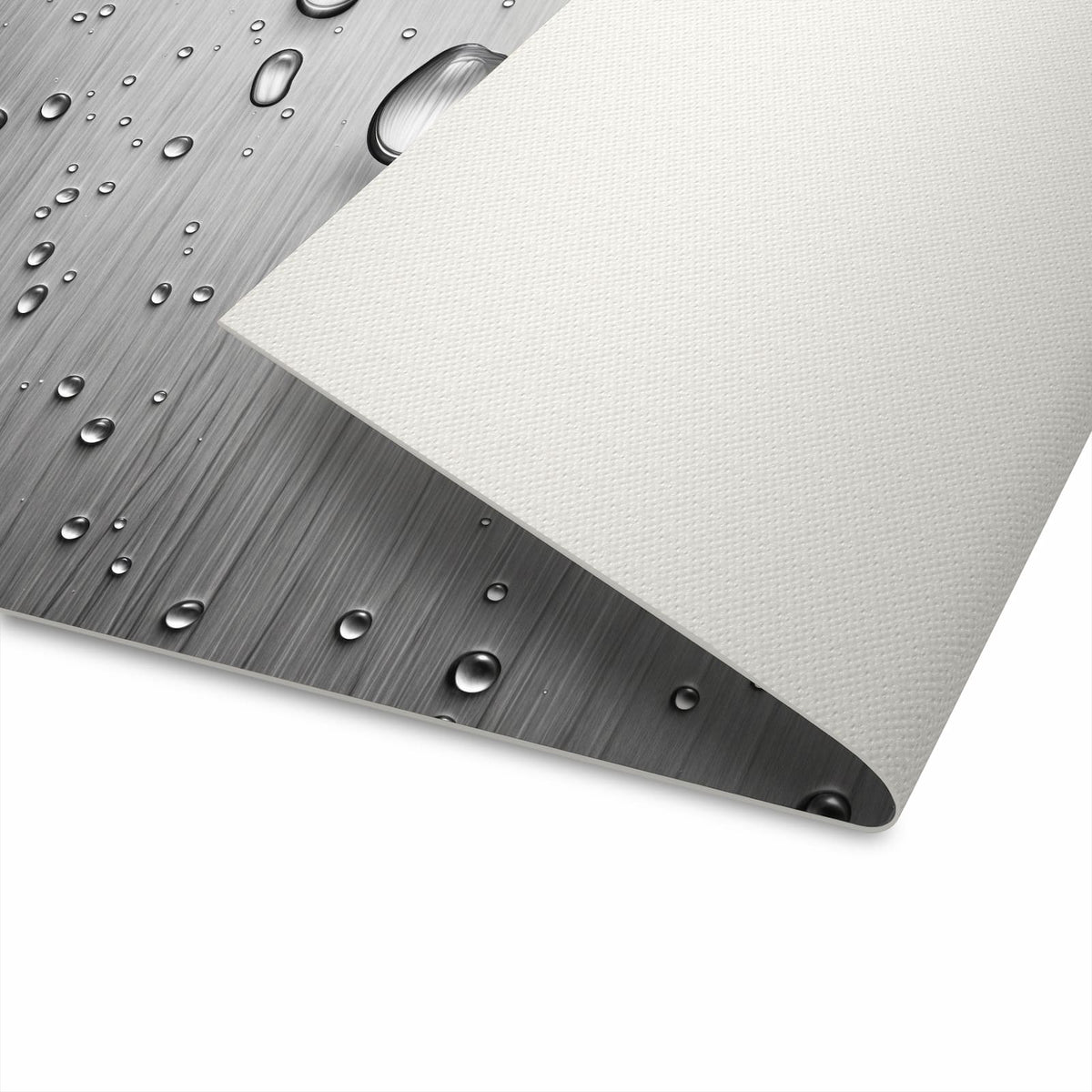 Flacher Küchenteppich mit Motiv Wassertropfen auf Metall in der Unterseite - waschbar