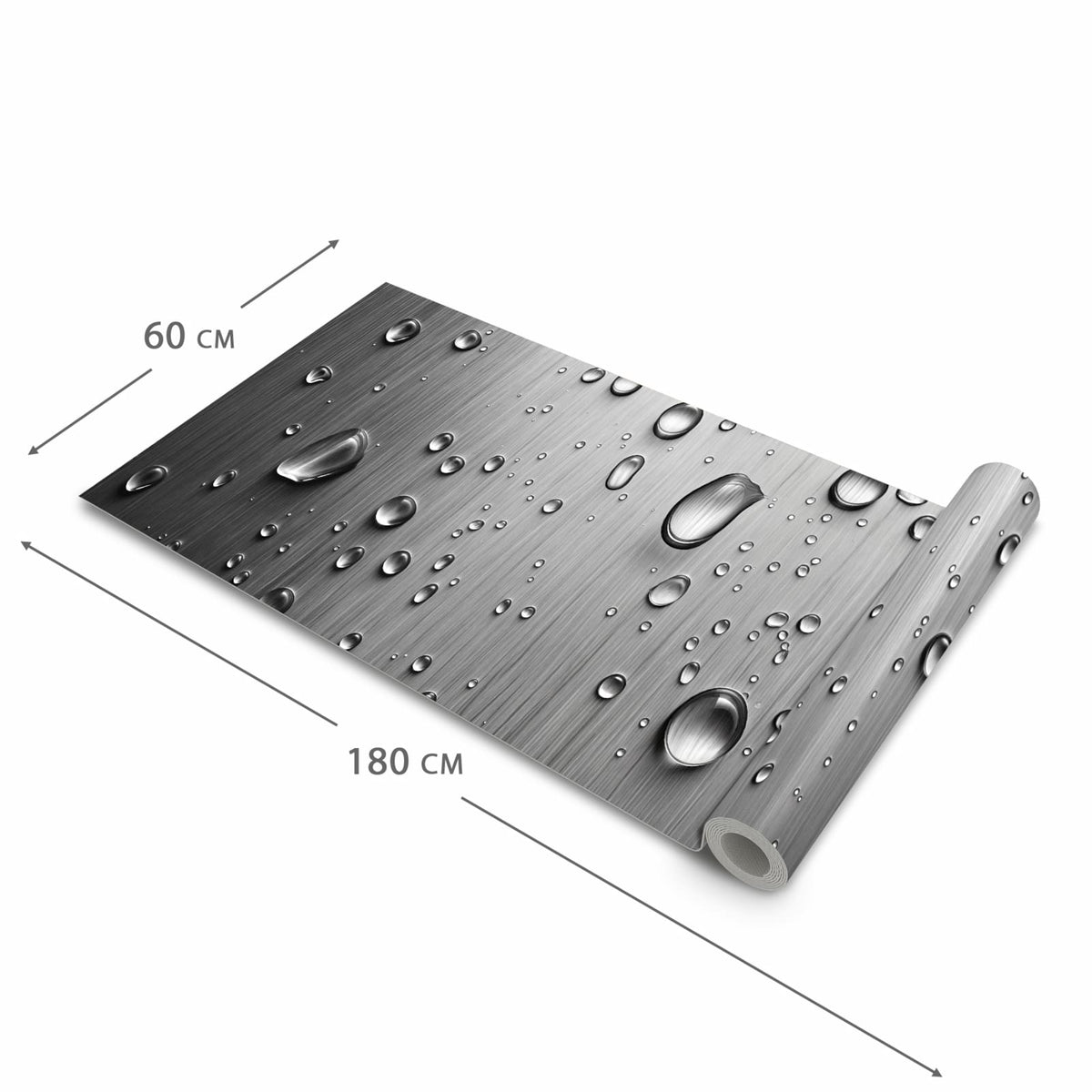 Waschbarer rutschfester Küchenläufer mit Motiv Wassertropfen auf Metall in der Größe 60x180 cm